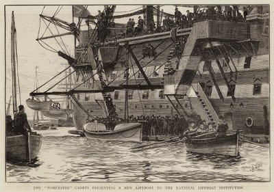 Worcester-kadetterna presenterar en ny livbåt för National Lifeboat Institute av William Lionel Wyllie